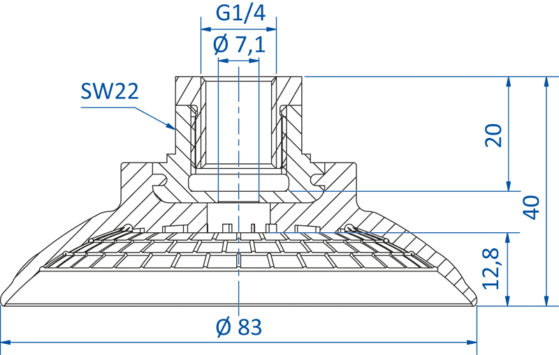 Размер плоской вакуумной присоски FIPA серии SM-G 103.080.139.1